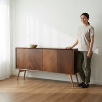 Minimalist Aesthetic Solid Wood Buffet Cabinet Chevron Pattern Doors Retro Accent Storage Cabinet Household Furniture for Living Room
