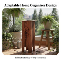 Carved Wooden Basket Handmade Square Umbrella Container Foldable Design