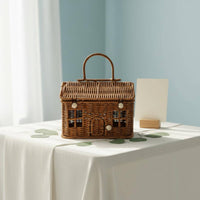 Rattan Gift Box Portable Handle House Basket Handwoven for Birthday