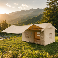 Inflatable Tent, 3-4 Person Air Tent with Instant Setup, Oxford Cloth Camping Tent with Living Area & Skylight, Sandy