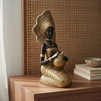 2 Pieces African Woman Statue Solid Resin Material Tribal Lady Sculpture