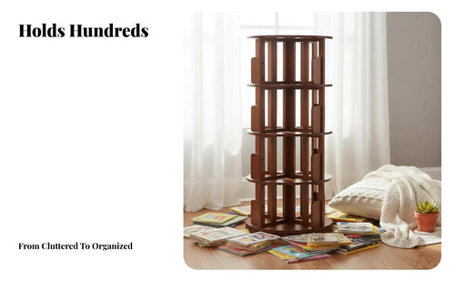 360-Degree Rotation Rotating Bookshelf Shelving Unit Space-Saving Design Rotating Book Shelving Unit Sturdy Construction Bookcase Zero Formaldehyde for Children, Students, Families, Study Room, Home Office, Small Areas, Bedroom