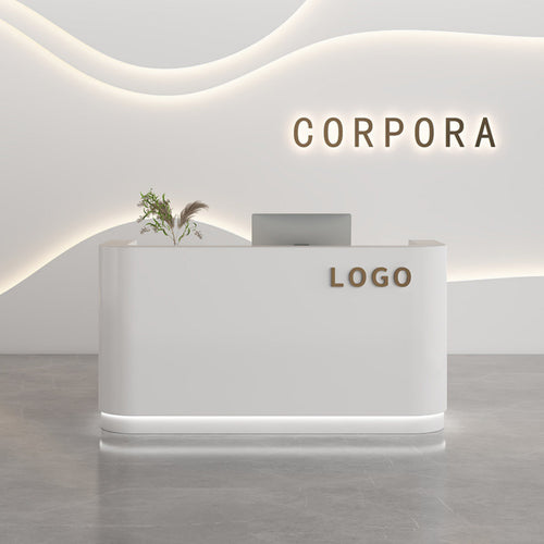 Modern Reception Desk Curing Varnish Finish Small Shop Front Desk Minimalist Lines Curved Cashier Counter for Business Owners, Company Entrance, Lobby