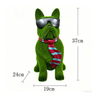 Flocked Dog Statue Scarf Bulldog Resin Statue Colorful Design for Entryway