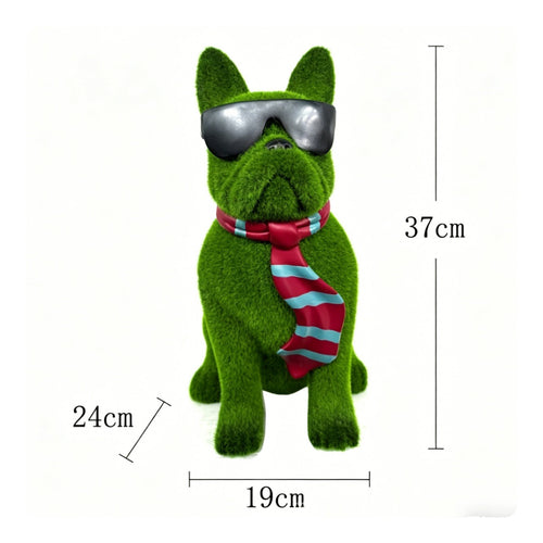 Flocked Dog Statue Scarf Bulldog Resin Statue Colorful Design for Entryway