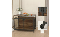 Two-in-onePurpose Dog Crate with Wooden Top Mobile Furniture Style Dog Crate Long-Lasting Secure for Living Room