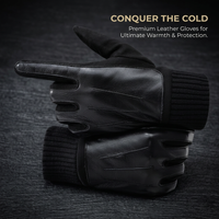 Leather Gloves Weather Outdoor Driving, Touch Screen Mens Leather Gloves, Warm Winter Gloves for Men, Motorcycle Riding Gloves, Black Large (12)