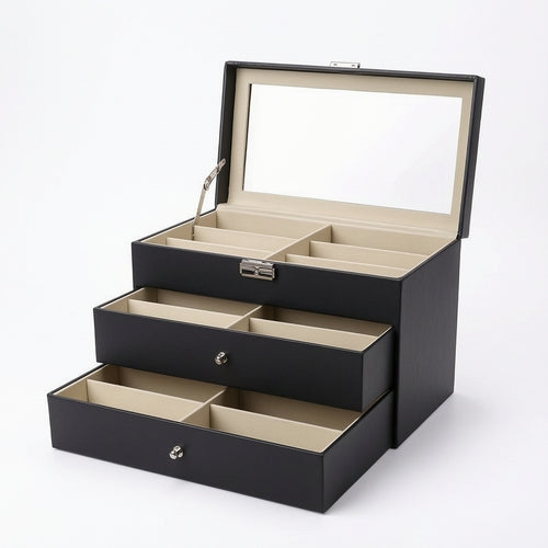 Eyeglasses Box with Mirror Tiered Sunglass Display Case Transparent for Dresser
