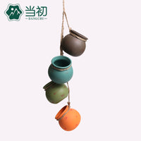 Mini Ceramic Succulent Planter with Hemp Rope Hanger, Creative Wall-Mounted Flower Pot for Indoor Decor