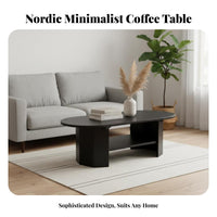 Oval Coffee Table with Shelf Modern Design two-shelf Oval Table Space-Saving Minimalist & aesthetic for Families