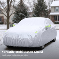 Full-Coverage Sedan Car Cover Elasticized Car Cover with Mirror Pockets Reflective for Outdoor Parking, Winter Storage