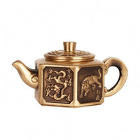 Hexagonal Teapot Curved Spout Brass Teapot Rounded Handle Decorative Tea Kettle for Indoor Display