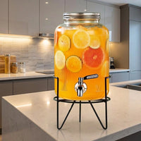 Drink Dispenser with Ribbed PVC Body, Large Capacity for Fruit Tea and Iced Tea Glass Water Option for Home Bar and Parties