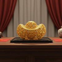 2 Pieces Hollow Treasure Vessel Good Luck Symbol Gold Ingot Ornament Gift Idea