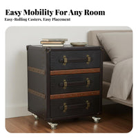 2-Drawer Rolling Chest Vintage Design Bedside Table Distressed Finish effortless Sliding for Guesthouse Owners, Students, Study