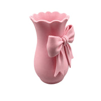 Flower Vase with Bow Matte Textured Vase with Bow Pink for Tabletop