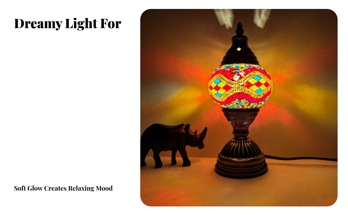 African Table Lamp Romantic Atmosphere African Stained Glass Vintage Influenced Bohemian Design Night Lamp for Bedroom, Living Room