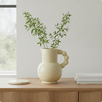 White Ceramic Pitcher Vase Wabi-Sabi Aesthetic Decorative Flower Vase Minimalist