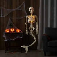Light-up Halloween Mermaid Skeleton Articulated Skeleton with Mermaid Tail Posable Prop Movable for Haunted House, Porch