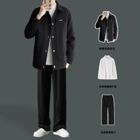 轻薄羽绒服男冬季套装2025新款翻领夹克男生仿毛呢外套穿搭一整套