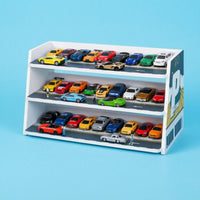 1:64 Scale Parking Lot Display Scene Multi-Level Model Car Display Shelf Three-Tier Toy Parking Garage Trapezoid-Shaped for Collectors, Playroom