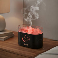 Quiet Operation Crystal Mineral Lamp Humidifier 2-in-1 Design Mineral Rock Aroma Dispenser Adjustable Brightness Colorful LED Mist Generator Auto Shut-Deactivate for Children, Bedroom, Desk, Office, Nursery