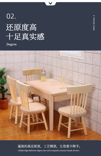 1:12 Scale Miniature Wooden Table and Chair Set for Dollhouse Kitchen