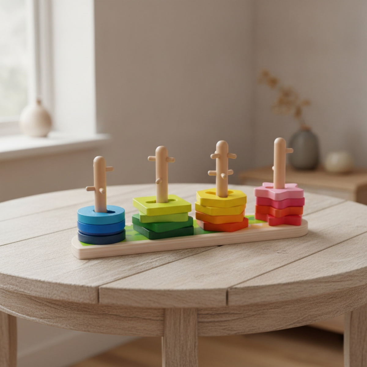 Colorful Shape Sorting Toy with Crocodile Base Geometric Wooden Shape Sorter Educational Wooden Sorting Toy Smooth for Toddlers, Preschoolers, Kids, Playroom, Classroom, Daycare