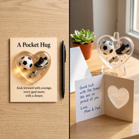 Football Pocket Hug Card with Heart-shaped Acrylic Ornament and Encouragement Card