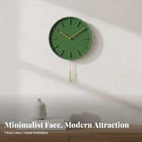 Pendulum Wall Clock, Flocked Surface with Brass Hands, Nordic Minimalist Decorative Clock for Living Room Bedroom Decor