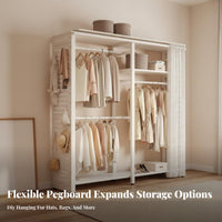 Modular Clothes Rack with Pegboard Heavy Duty Metal Garment Rack with Shelves Sturdy and Sturdy Freestanding Wardrobe System Organizer for Homeowners