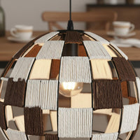 Rattan Ball Hanging Lamp Vintage Inspired Woven Globe Suspension Light Boho