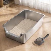 Stainless Steel Litter Box Rounded Edges Metal Feline Pan Long-Lasting