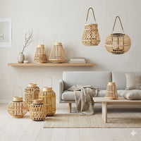 New Chinese Retro Bamboo Woven Lampshade Tabletop Decoration Candle Holder Flower Vase Wedding Arrangement Hand Lantern Classical Ornament