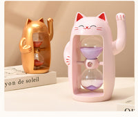 Lucky Cat Hourglass Glass Timer Handmade Modern Minimalist Ornament Personal Gift Premium Hourglass Ornament