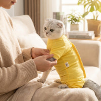 Cat Recovery Suit with Fasteners, Four-Leg Design Long Sleeve Polyester Fiber Outfit, Post Surgery Cat Clothes for Recovery and Weaning Use