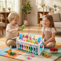 Toddler-Friendly Wooden Pounding Toy with Pegs Developmental Pounding Toy with Mallet Colorful Wooden Activity Box Educational for Toddlers, Playroom, Preschool