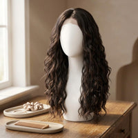 Scalp-Simulation Long Curly Hairpiece Flower Net Cap Long Wavy Hairpiece Machine-Made Hairpiece Soft
