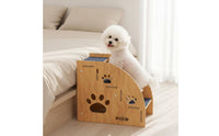 Non-Slip Dog Stairs Wear-Resistant Non-Slip Pet Steps Dog Stairs for High Bed Hardy Wood Wooden Pet Steps Paw Print Cutouts