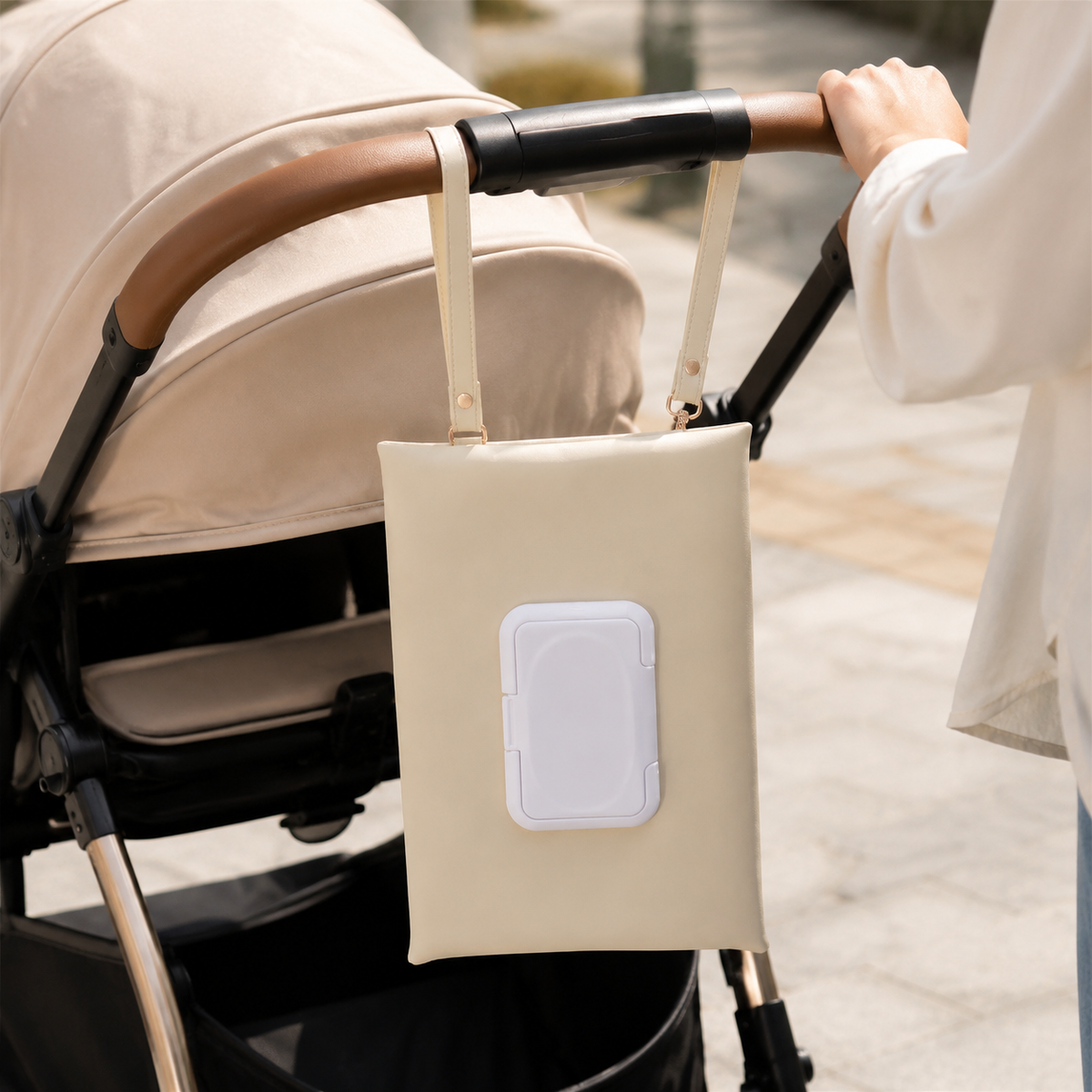Reusable Baby Wipes Dispenser Travel, PU Leather Wet Wipe Pouch 20x12x5cm, Portable Car Wipes Dispenser for Handbag & Stroller