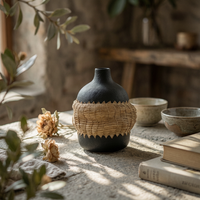 Resin Vase with Woven Band Rustic Table Centerpiece Vase Antique-Inspired