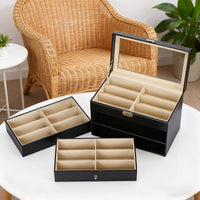 PU Leather Eyewear Storage Box Large Capacity Leather Eyewear Display Case 3-Tier Glasses Display Case Clear View Lid for Women