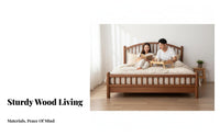 sturdy Wood Construction Spindle posterior Bed Nordic design Spindle Headboard Bed Walnut Finish Bedroom Furniture Minimalist Design for two people, Adults, Homeowners, Guest Room, Apartment, Rental Property