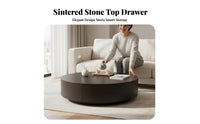 2 Pieces Round Nesting Table Set Light Luxury aesthetic Household Furniture Sintered Sta Top Internal Storage for Living Room