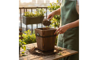Carbonized Wood Flower Pot Anti Cactus Pot Wooden Planter With Metal Handles for Balcony, Home Decoration