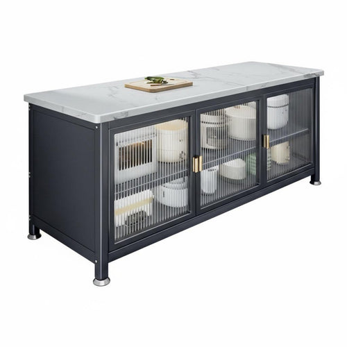 Sintered Stone Top Sideboard Large Capacity Kitchen Storage Cabinet Scratch Resistant Kitchen Buffet Cabinet for Homeowners, Pantry, Entryway, Hallway