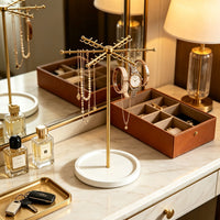 Gold Rotating Jewelry Display Stand for Necklaces, Bracelets, and Earrings