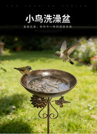 Vintage Dual-Purpose Bird Bath and Feeder with Metal Craft