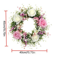 Pink Rose Wreath Full Artificial Flower Wreath Indoor for Entryway, Wall Decor