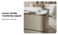 Marble Top Fluted 2-Drawer End Table Italian design Nightstand Luxury Design Bedside Cabinet Modern Aesthetic for Homeowners, Adults, Teens, Villa, Hotel, Living Room, Office